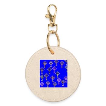 Neon Cross Pattern on Cobalt Blue - Round Keyring - oyster - Front