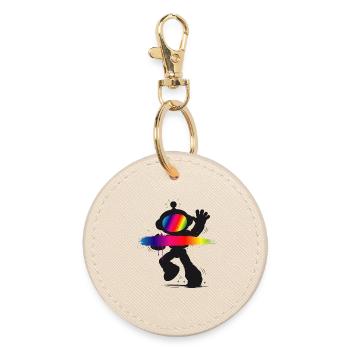 Roboter Silhouette Regenbogen Splash Design   - Runder Schlüsselanhänger - Auster - Vorne