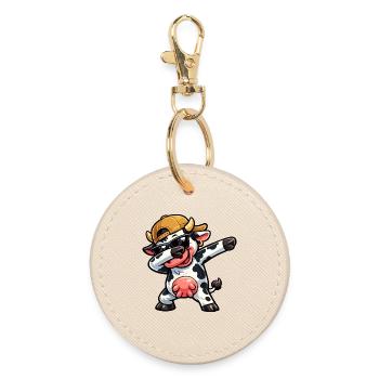 Dabbing Cow - Round Keyring - oyster - Front
