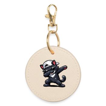 Dabbing Cat - Round Keyring - oyster - Front