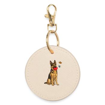 Deutscher Schäferhund mit Herz und Schmetterlingen - Runder Schlüsselanhänger - Auster - Vorne