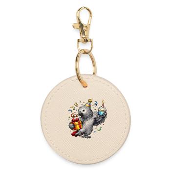 African grey parrot birthday - Round Keyring - oyster - Front