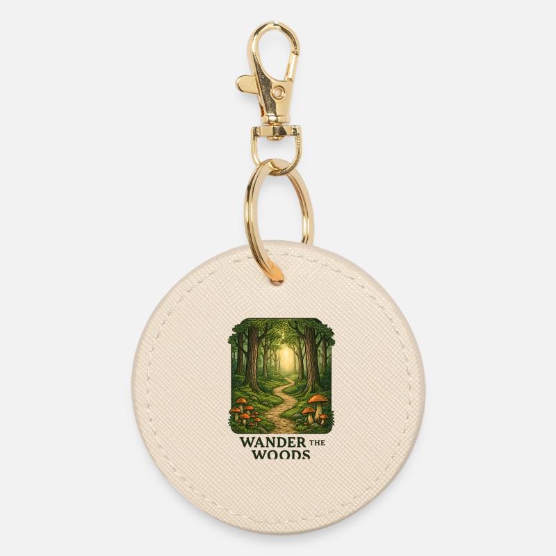 Forest path Hiking through the forest - Round Keyring - oyster