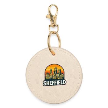 Sheffield Steel City Skyline Retro Sunset Art - Round Keyring - oyster - Front
