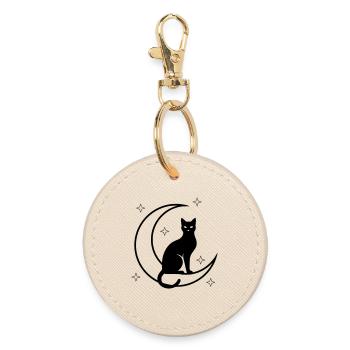 Katze Mond Sterne Silhouette - Runder Schlüsselanhänger - Auster - Vorne