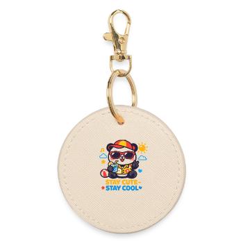 Stay Cute Stay Cool Bear Graphic - Round Keyring - oyster - Front