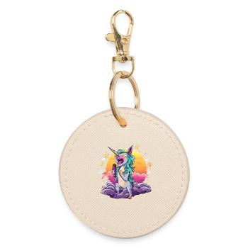 Licorne au coucher de soleil avec micro - Porte-clés rond - huître - Devant