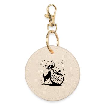Cheerful Chihuahua with Christmas Bauble - Round Keyring - oyster - Front