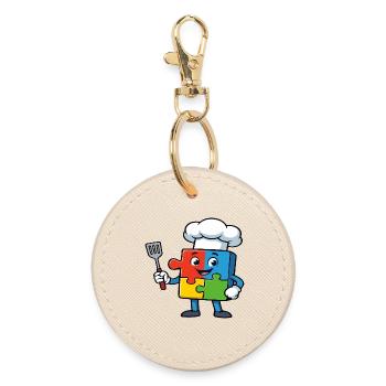 Puzzle Piece Chef Maskottchen - Runder Schlüsselanhänger - Auster - Vorne