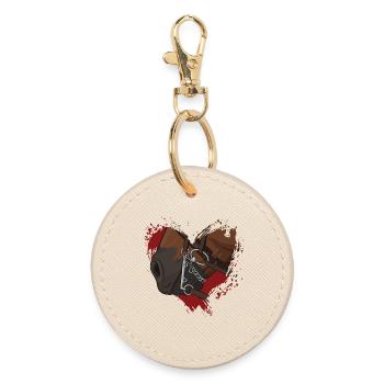 La bouche d'un cheval avec un mors, et un coeur - Porte-clés rond - huître - Devant