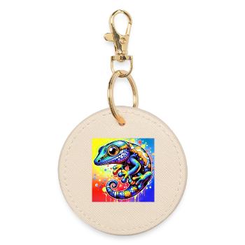 Gecko - Runder Schlüsselanhänger - Auster - Vorne