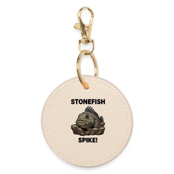 Stone Fish Danger Spike Stonefish Black - Round Keyring - oyster - Front
