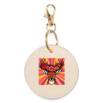 Deer with Flowers - Round Keyring - oyster - Front