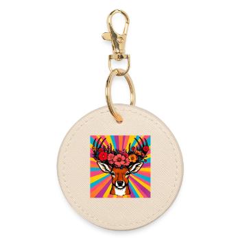 Deer with Flowers - Round Keyring - oyster - Front