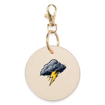 Wolke Blitz Gewitter Sturm Wetter Motiv - Runder Schlüsselanhänger - Auster - Vorne