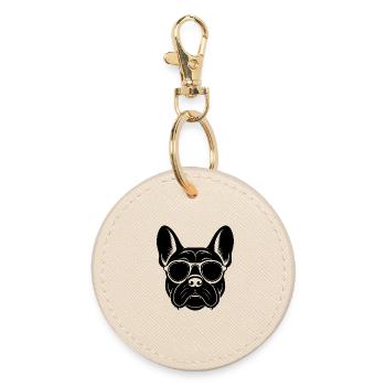 Bouledogue français - Porte-clés rond - huître - Devant