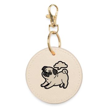farting pug dog funny - Round Keyring - oyster - Front