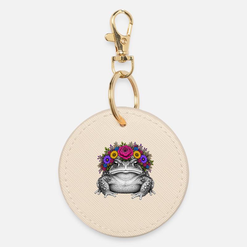 Crapaud avec couronne de fleurs - Porte-clés rond - huître