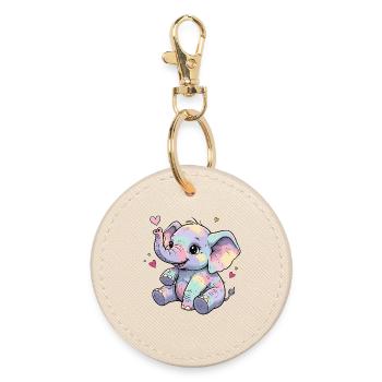 Pastell Elefant Kuschelherz - Runder Schlüsselanhänger - Auster - Vorne