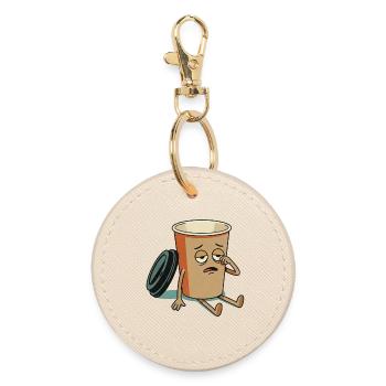 Erschöpfte Kaffeetasse-Figur - Runder Schlüsselanhänger - Auster - Vorne