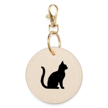 Katze - Silhouette SCHWARZ - Runder Schlüsselanhänger - Auster - Vorne