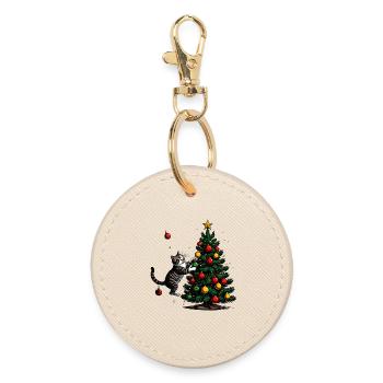 Katzenfreund am Weihnachtsbaum - Runder Schlüsselanhänger - Auster - Vorne