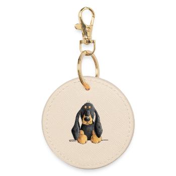Chien de bande dessinée noir et beige Coonhound - Porte-clés rond - huître - Devant