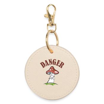 Toadstool danger symbol comic funny - Round Keyring - oyster - Front