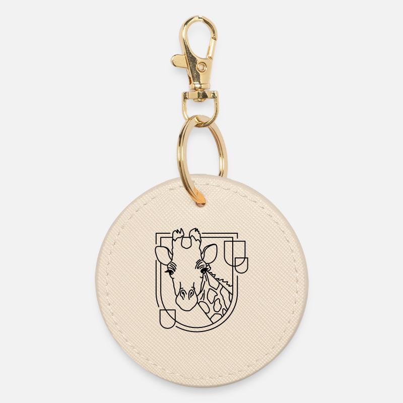 Giraffe in Geometric Shape - Line Art Design - Round Keyring - oyster