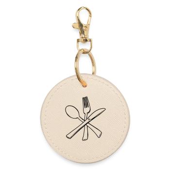 Couteau fourchette et cuillère croisée transparente - Porte-clés rond - huître - Devant