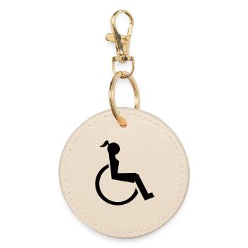 Logo d’une dame ou d’une fille en fauteuil roulant. Image* - Porte-clés rond - huître - Devant