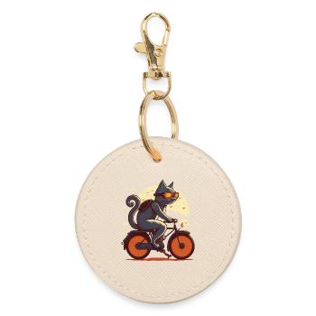 Chat sur un vélo - Porte-clés rond - huître - Devant