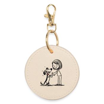 Die mit dem Hund Spielt ! - Runder Schlüsselanhänger - Auster - Vorne