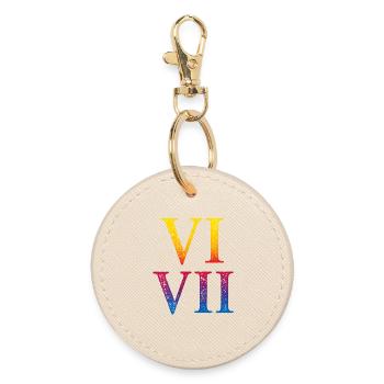 67 Meme VII Roman Numeral Stack - Round Keyring - oyster - Front