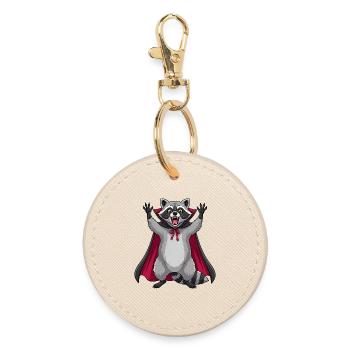 Cute Halloween Vampire Raccoon Cartoon Monster - Round Keyring - oyster - Front