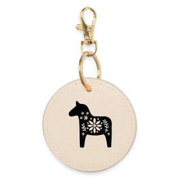 Scandinavian Dala Horse – Nordic Folk Art Design - Round Keyring - oyster - Front