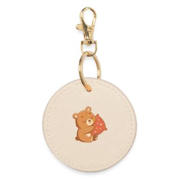 Cuddle Bear and Heart Cushion - Round Keyring - oyster - Front