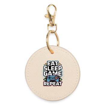 Eat Sleep Game Repeat - Round Keyring - oyster - Front