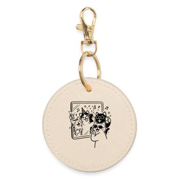 Party Cats Selfie Time with Cats in Front of the Mirror - Round Keyring - oyster - Front
