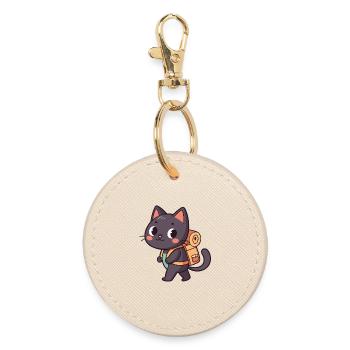 Explorer Cat with Orange Backpack - Round Keyring - oyster - Front