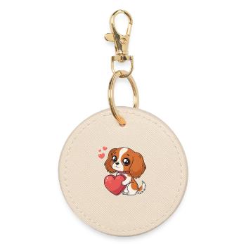 Cavalier King Charles Sweet Heart Cartoon Puppy - Round Keyring - oyster - Front