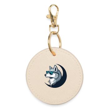 Wolf-Verspielte Sonnenbrille - Runder Schlüsselanhänger - Auster - Vorne