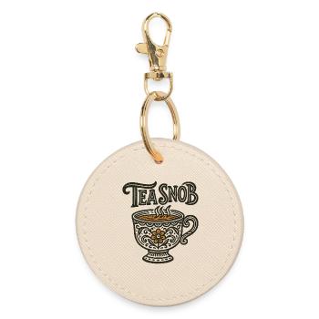 Tea Snob Ornate Cup - Round Keyring - oyster - Front