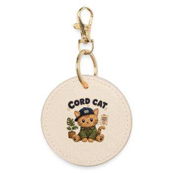 Cord Cat Cuddly Cat Cozy Days - Round Keyring - oyster - Front
