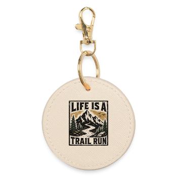 Life Is A Trail Run Mountain Badge - Round Keyring - oyster - Front