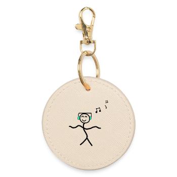 Music Dancing Happy Stick Figures - Round Keyring - oyster - Front