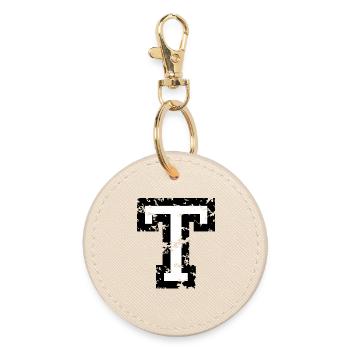 Letter T (Distressed) two-color Black/White - Round Keyring - oyster - Front