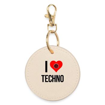 I Love Techno – Herzschlag mit Bass - Runder Schlüsselanhänger - Auster - Vorne