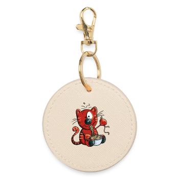 Spaghetti Cat - Round Keyring - oyster - Front
