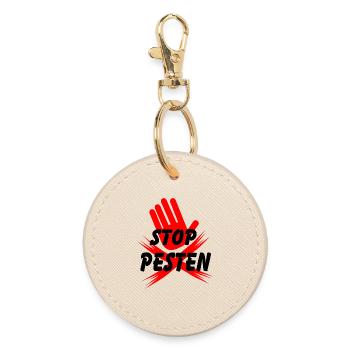 Stoppen Sie das Mobbing von Hand und Kreuzlogo Niederländischer Text - Runder Schlüsselanhänger - Auster - Vorne